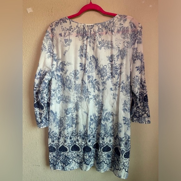 Soft Surroundings Nimes Blue & White Toile Embroidered Floral Tunic XL - Picture 8 of 8